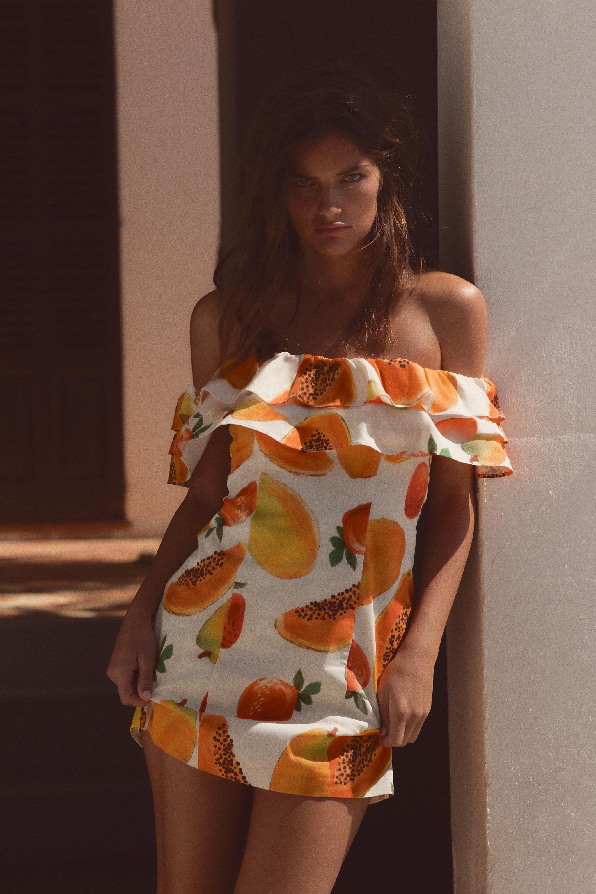 FRUIT PRINT RUFFLED MINI DRESS